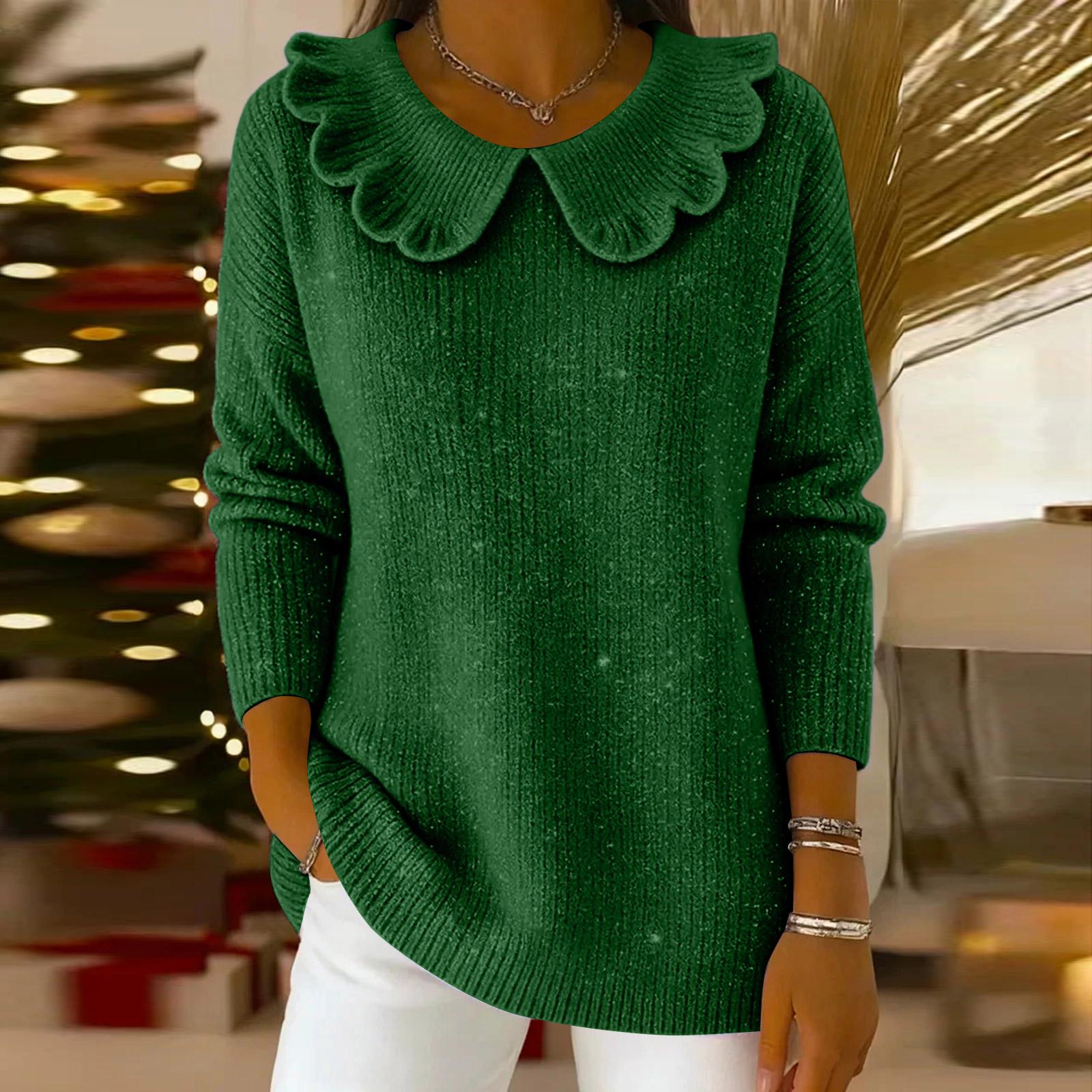 

Женские вязаные пуловеры с пайетками, повседневные топы, модные свитера с длинным рукавом M темно-зеленого