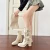 White removable thick-soled trouser boots autumn and winter new retro two-wear long short boots thick heel medium tube western boots