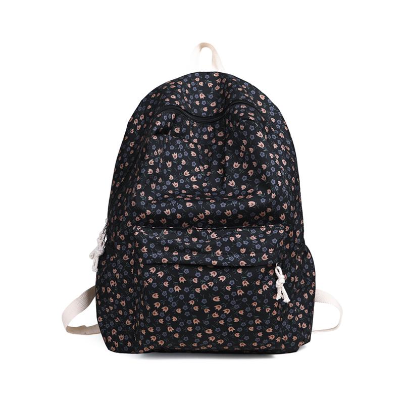 Flower Print Backpack Women's School Bag Campus Girls Nylon Backpack
