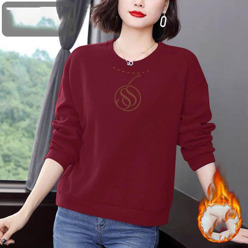 Casual Autumn/Winter Women's O-Neck Printing Fashion All-match Loose Long Sleeve Pullovers Sweatshirts Tops