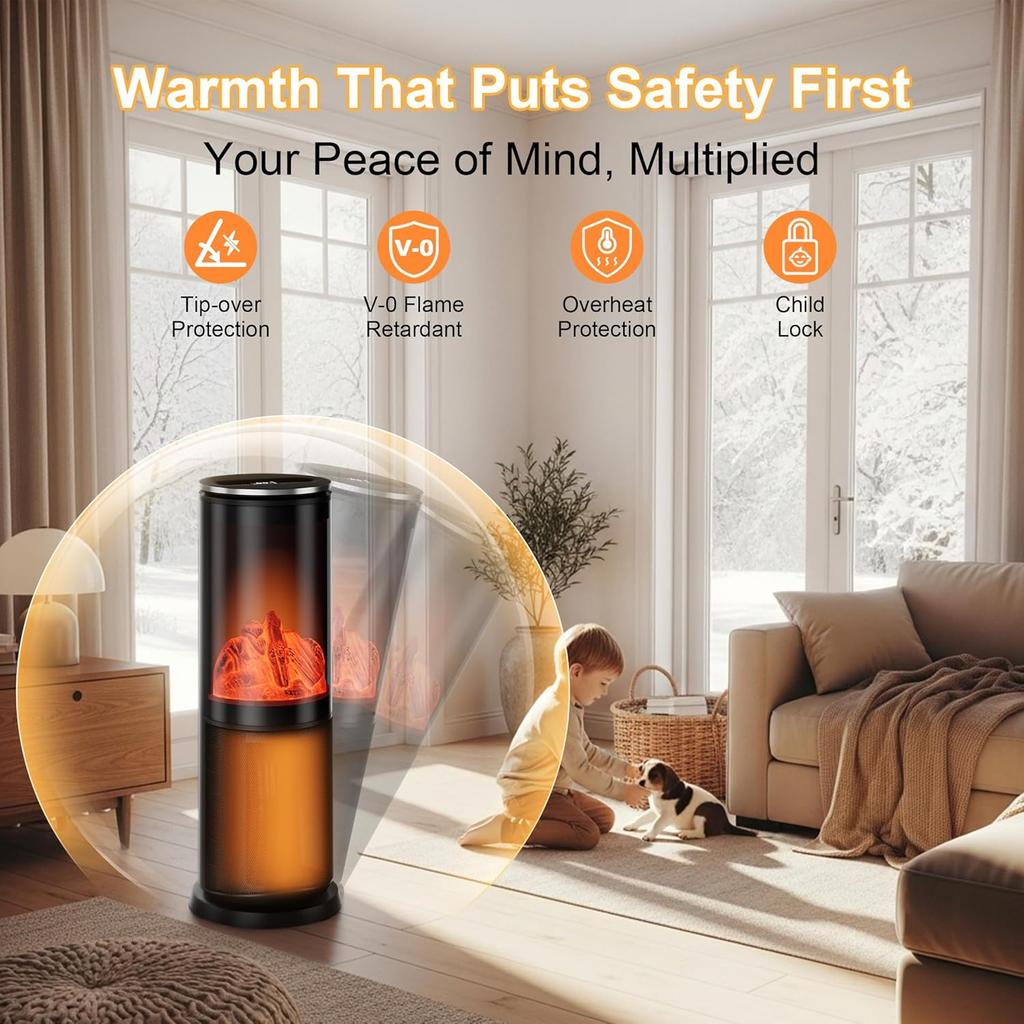1500W Portable Space Heater with Thermostat, Remote, Timer, Oscillation, 8 Safety Features – Black