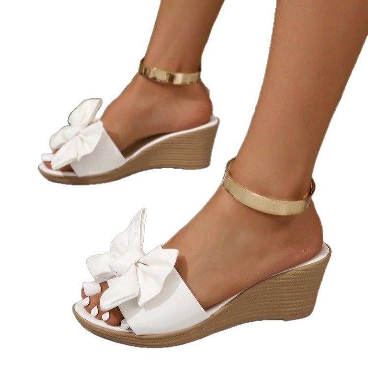 2025 Summer New Slippers Women's Thick-soled Fashion Outer Wear Fairy Style Versatile Bow Word Cool Slippers