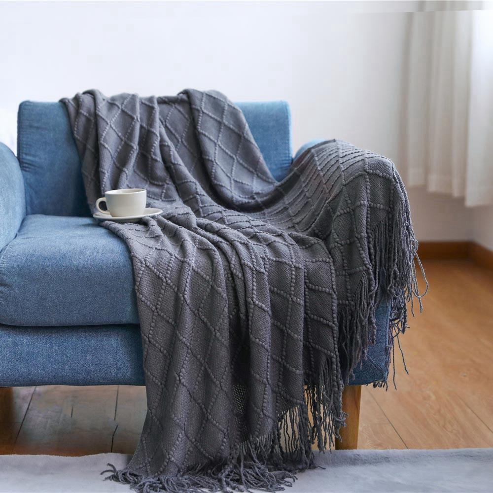 100% Acryli for Couch Bed Solid Color Knit with Tassels Home Textile Throw Home Supplies Blanket