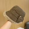 Bucket Hut Damen Herbst und Winter Wärme Schleife bestickte Fischerhut zeigt ein kleines Gesicht vielseitige Plüschmütze faltbar