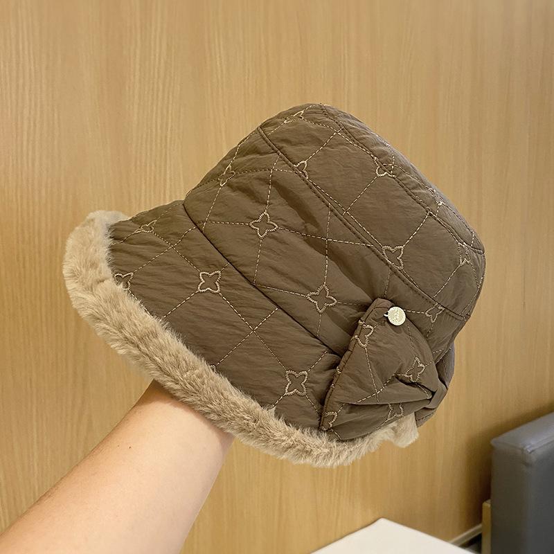 Bucket Hut Damen Herbst und Winter Wärme Schleife bestickte Fischerhut zeigt ein kleines Gesicht vielseitige Plüschmütze faltbar