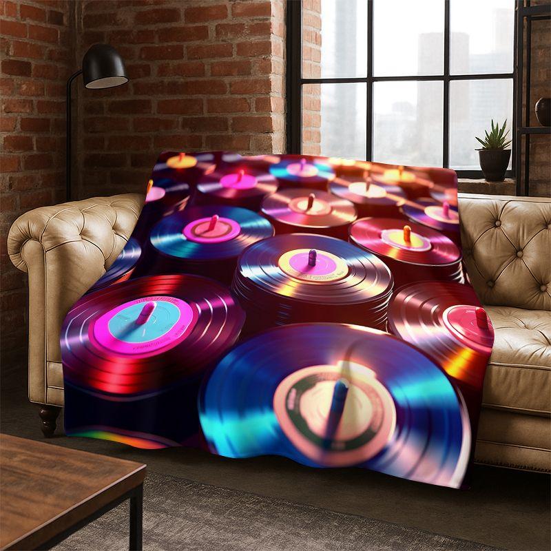 Retro Vinyl Record Music DJ Tape Flannel Blanket Soft Warm Blanket Throw Blanket for Bedroom Living Room Bed Travel Picnic Gift