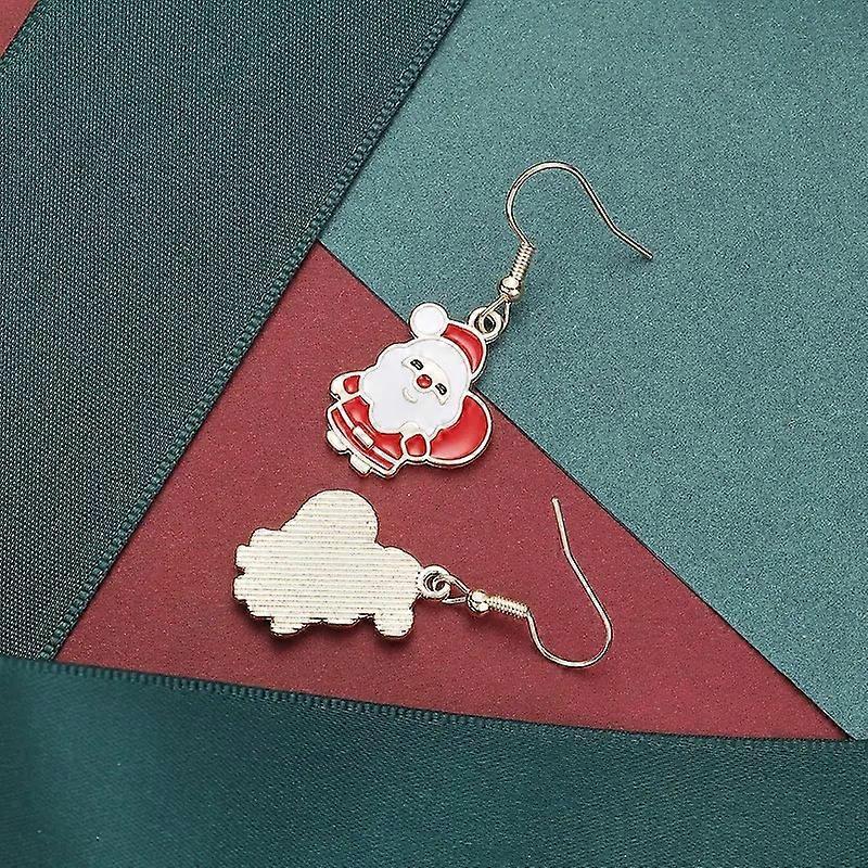 Festive Earrings with Santa Claus with Sack In White and Red