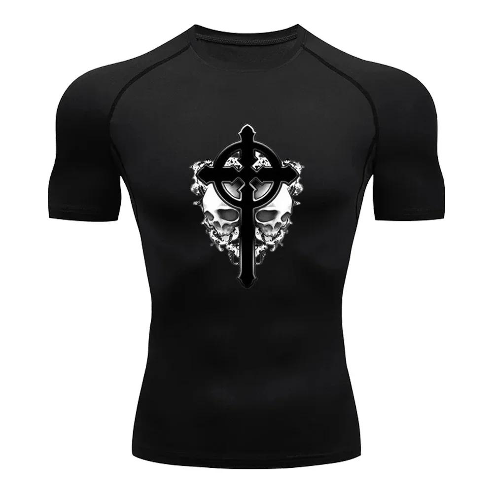 Bodybuilding Gym Outdoor Running Compression T-shirt Men's Summer Tight Breathable Short-sleeved Sports Quick-drying Top S-3XL