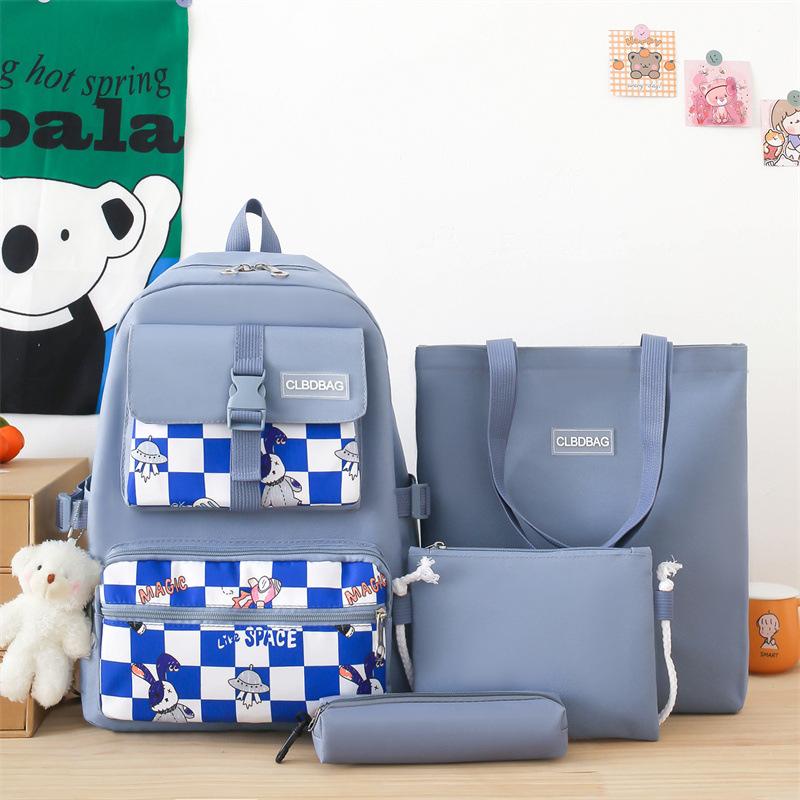 

Новый школьный рюкзак, рюкзак для снижения нагрузки для ученика начальной школы, легкий клетчатый студенческий рюкзак из четырех частей синий