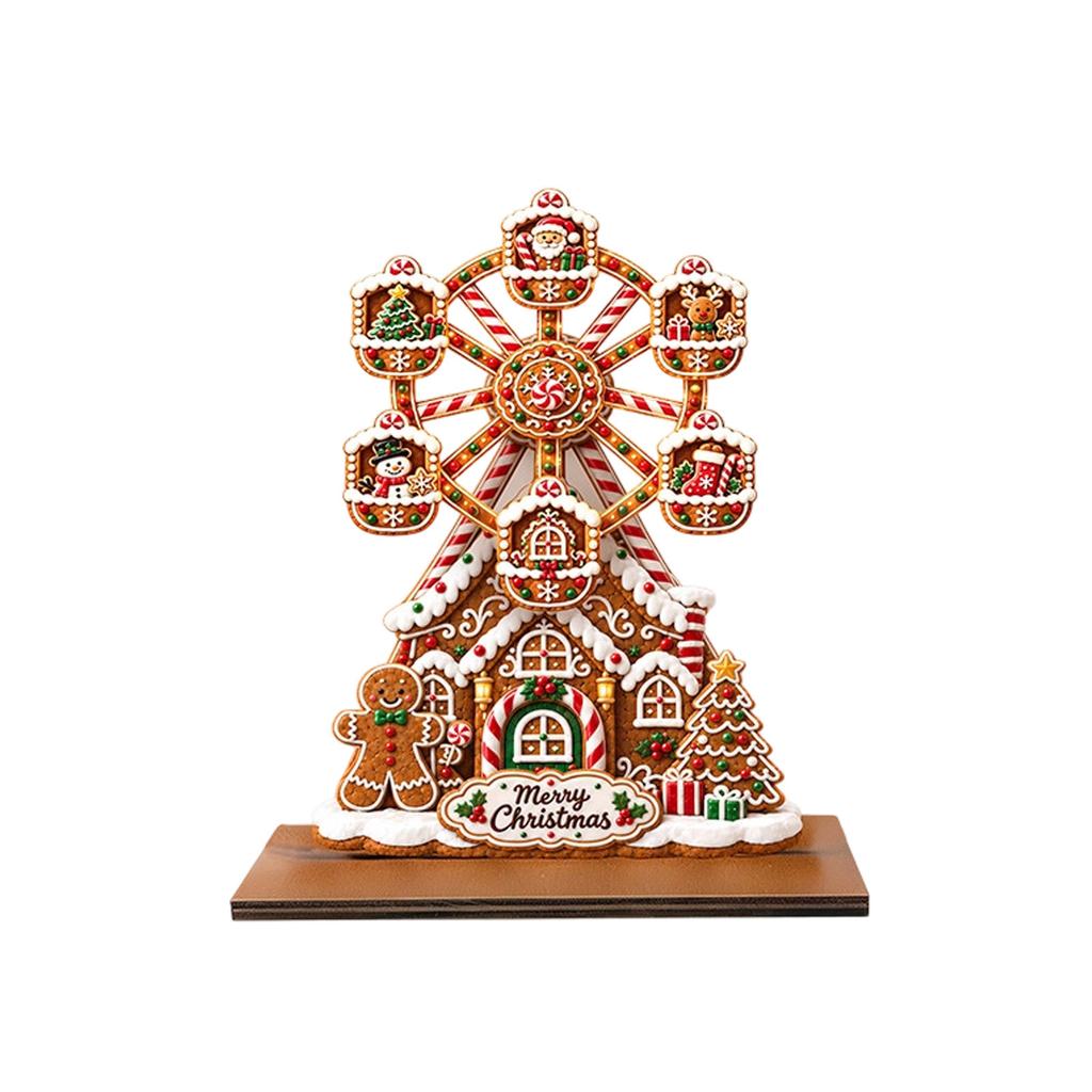 Christmas and Snowman Rotating Ferris Wheel Wooden Decoration, Holiday Tabletop Ornament