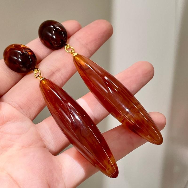 Natural tiger's eye stone series stud earrings for women Maillard exquisite retro earrings niche light luxury high-end temperament earrings