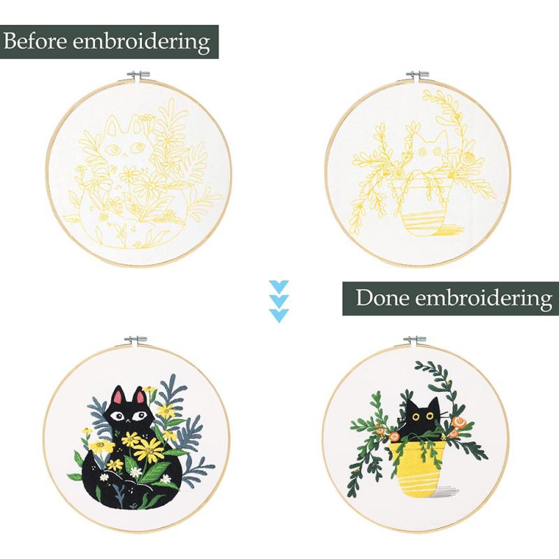 Cat  Pattern  Embroidery  Kit Embroidery Diy Package 20cm Embroidery Stretch Handmade Sewing Craft