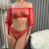 Sexy Tulle Small Print Valentine's Day One-shoulder Romantic Lingerie Pure Desire Bow Casual Two-piece Set for Women 3439