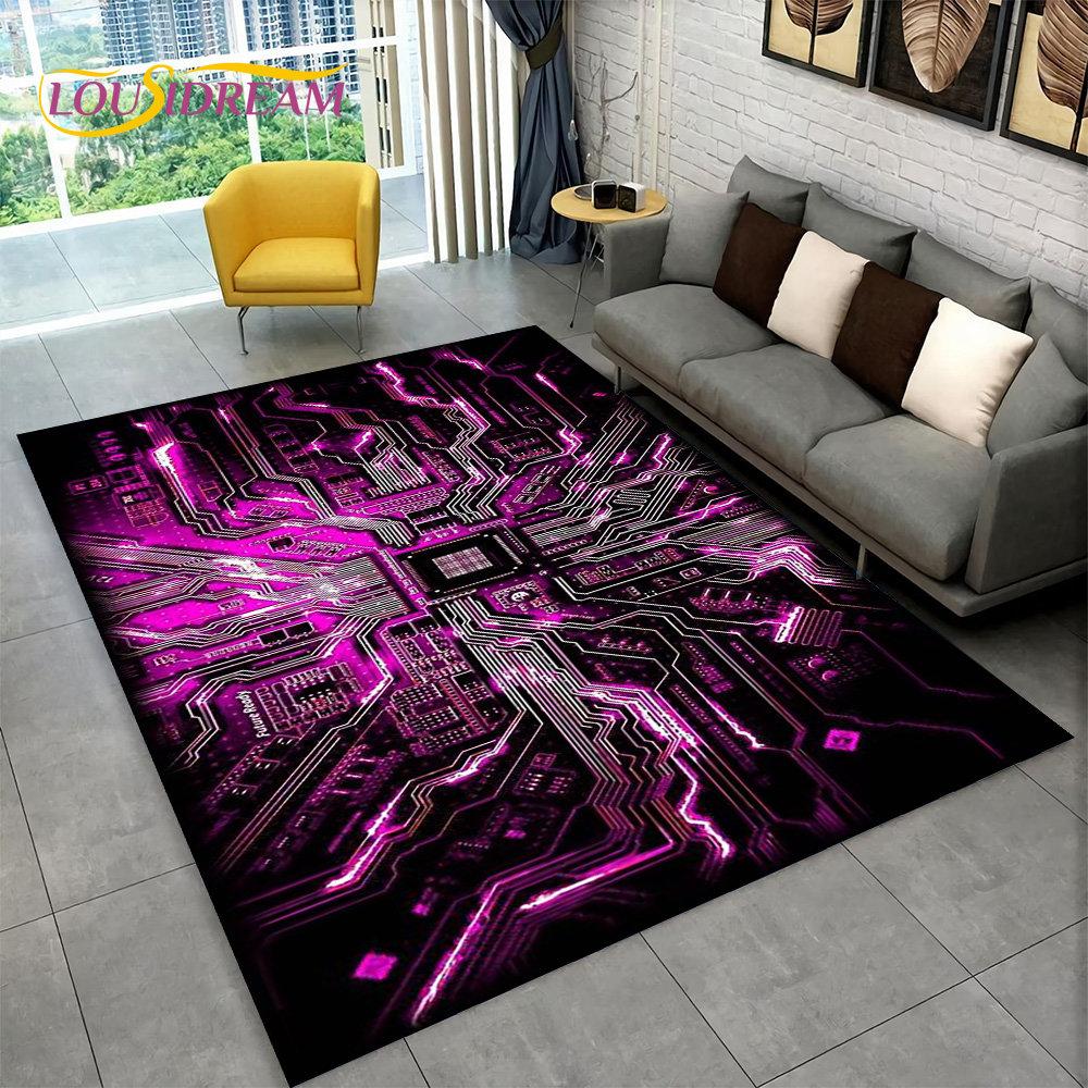 3D Chip Circuit Board Area Rug,Carpet Rug for Home Living Room Bedroom Sofa Play Room Doormat Decor,Kid Game Non-slip Floor Mat