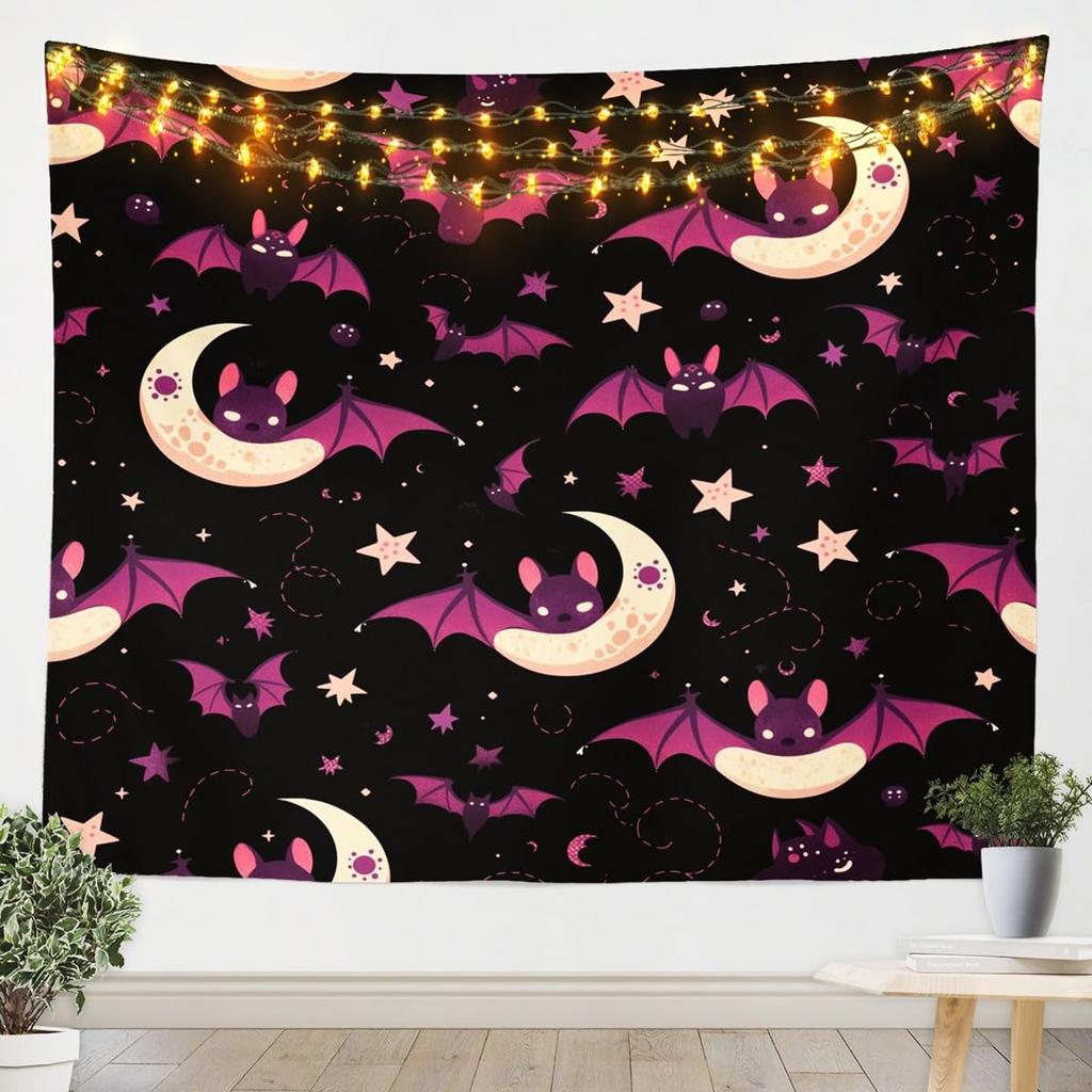 Fire & Ice Phoenix Tapestry, Red Blue Mythical Birds on Black Starry Background, Wall Hanging for Fantasy Aesthetic Decor