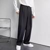 Men Suit Pants Wide Leg Comfortable Fit Straight-Leg Formal Business Style Side Pockets Button Zipper Closure Single Color Work Office Trou