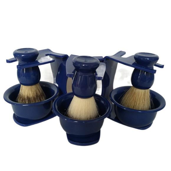 

PSS3 Shaving Set: Stand, Brush, & Soap Dish - 3-Piece Razor & Face Cleaning Accessories. Black Handle with Natural White Bristles