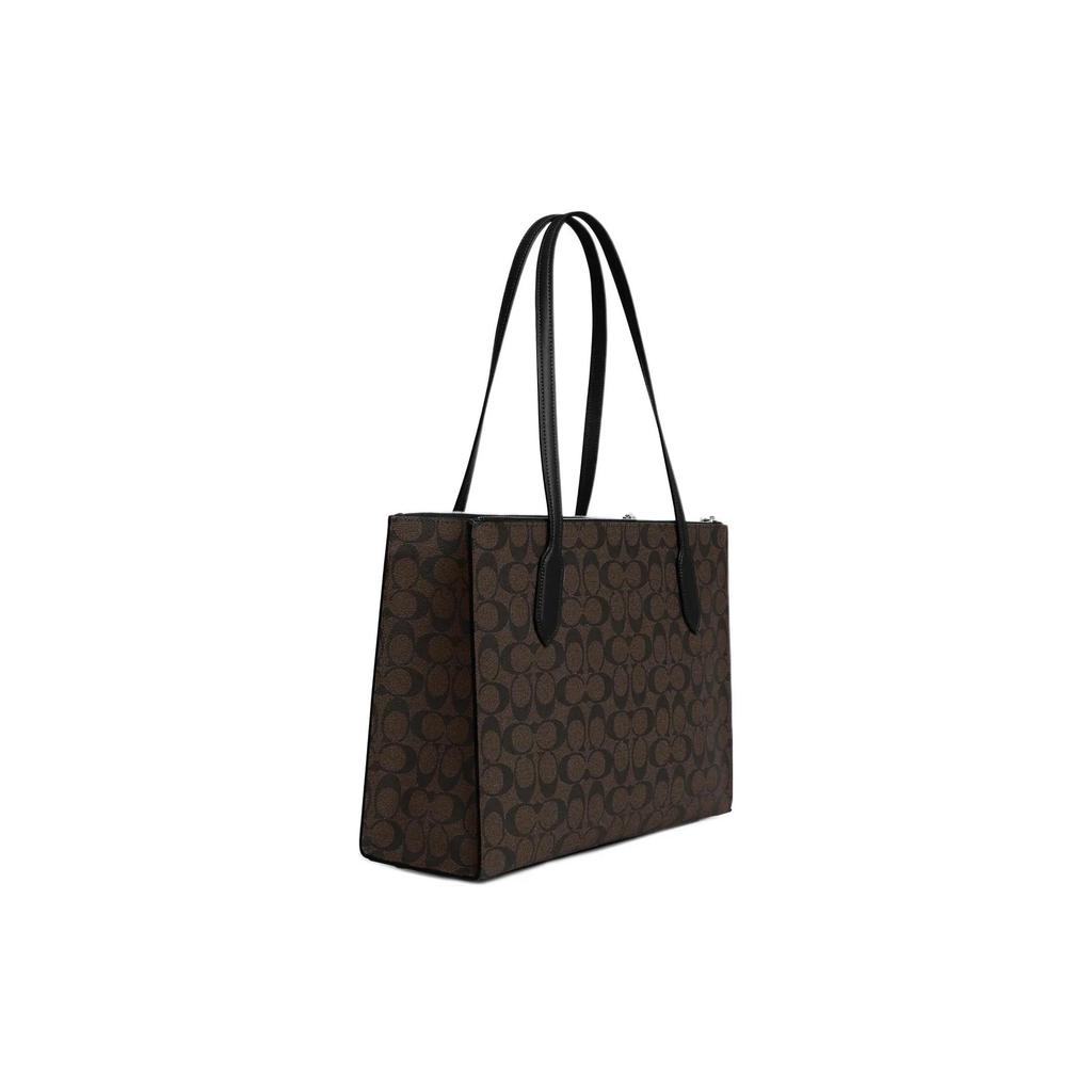COACH Nina Canvas Leather Tote Bag , Shopping Bag , Handbag , Shoulder Bag Large Women's Brown Black (Unisex) Shoulder Bags CL399 SVBRB