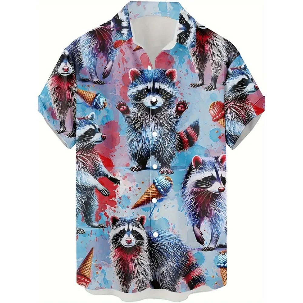 Men's Fashion 3D Printed 2026 Casual Hawaiian Shirts Funny Monkey Giraffe Cat Graphic Blouses Short Sleeve Button Shirt Tops