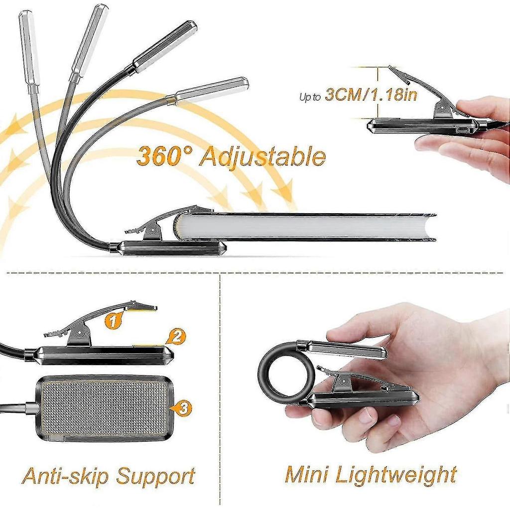 9 Led Book Light, Gritin 3 Eye-protecting Modes Reading Light Book Lamp (warm&cool White Light) -stepless Dimming, Rechargeable, Long Battery Life, 4-