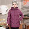 Embroidered Winter Down Jacket with Frog Buttons for Elderly Women