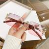 New Frameless Small Square Sunglasses With Rhinestone Accents For Fashionable Street Style