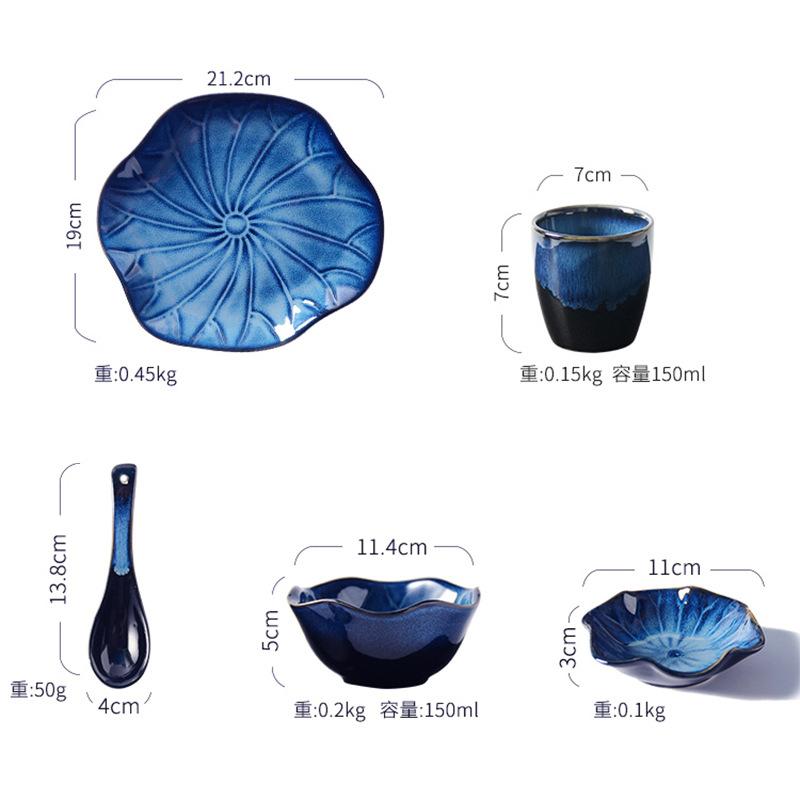 Japanese-Style Kiln-Changed Ceramic Tableware, Rice, Dishes, Plates, Matching Lotus Plate Set, Hotel Restaurant Household