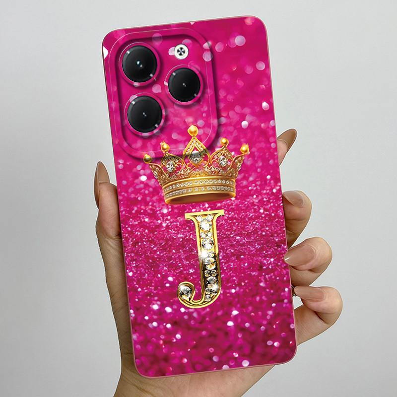 Case For Infinix Hot 40 Pro 40i Crown Letter Funda Soft Liquid Silicone Back Cover For Infinix Hot40 Hot40i 40Pro Bumper Shell
