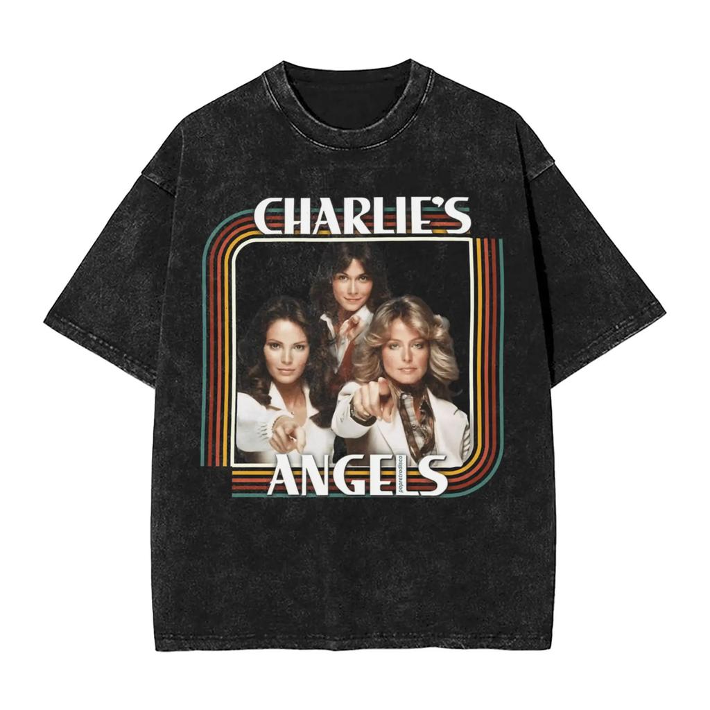Classic TV Series Charlies Angels Graphic Print Vintage Washed TShirt Women Men Cotton Summer Top Harajuku Style Oversized Tee