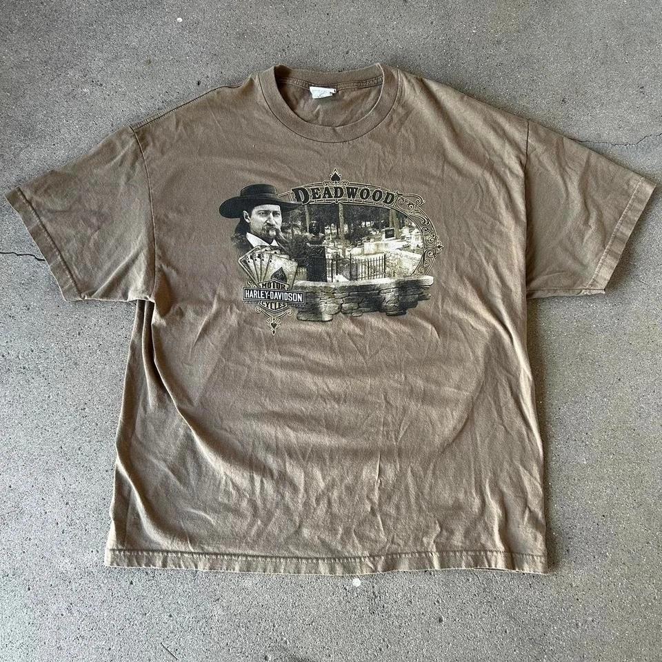 Y2K Harley Davidson deadwood western style earth tone graphic biker tshirt 2XL