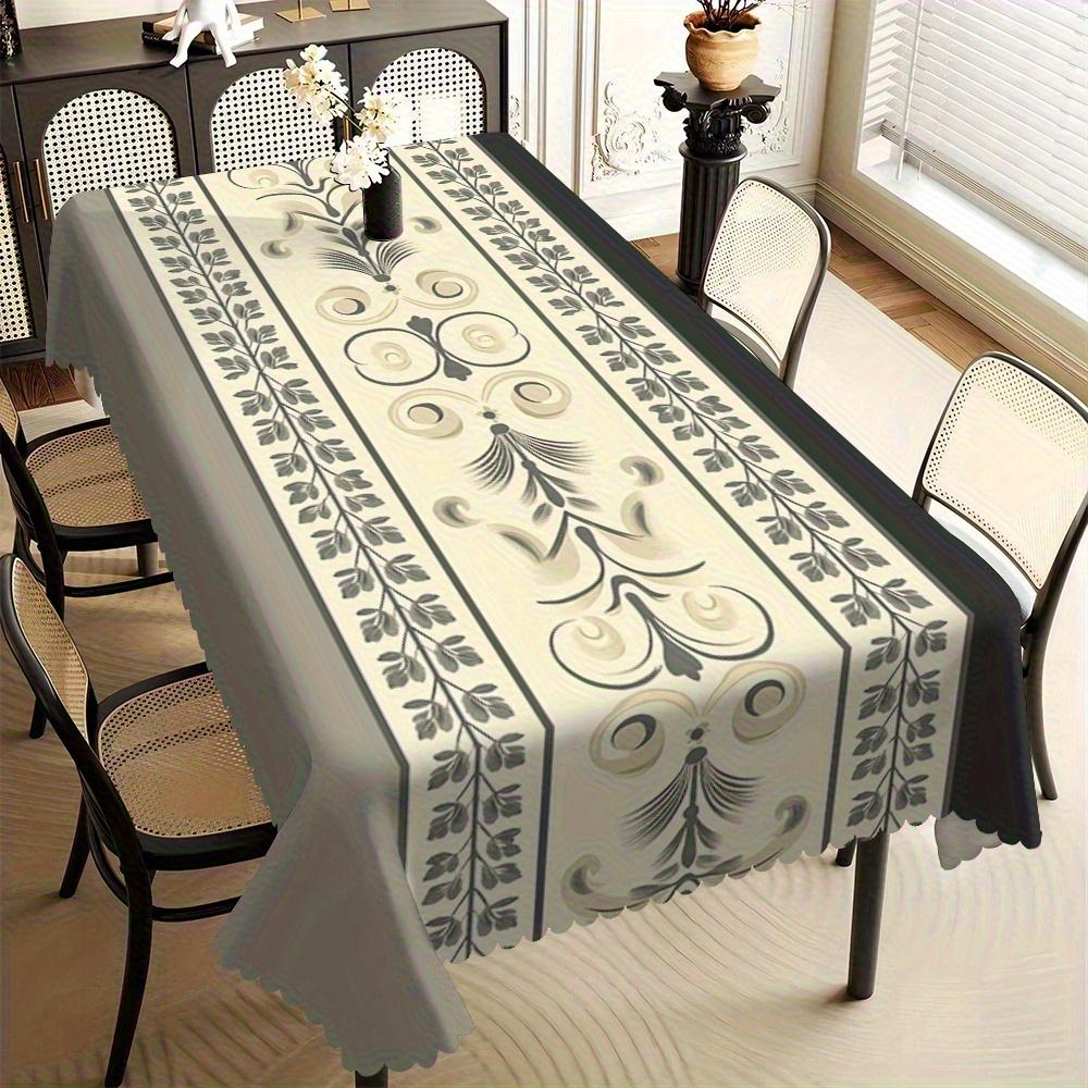 1 stuks Vintage Blauw & Wit Bloemen Tafelkleed, Gekartelde Rand Polyester Tafelhoes voor Eetkamer, Keuken & Woondecoratie 140x200cm