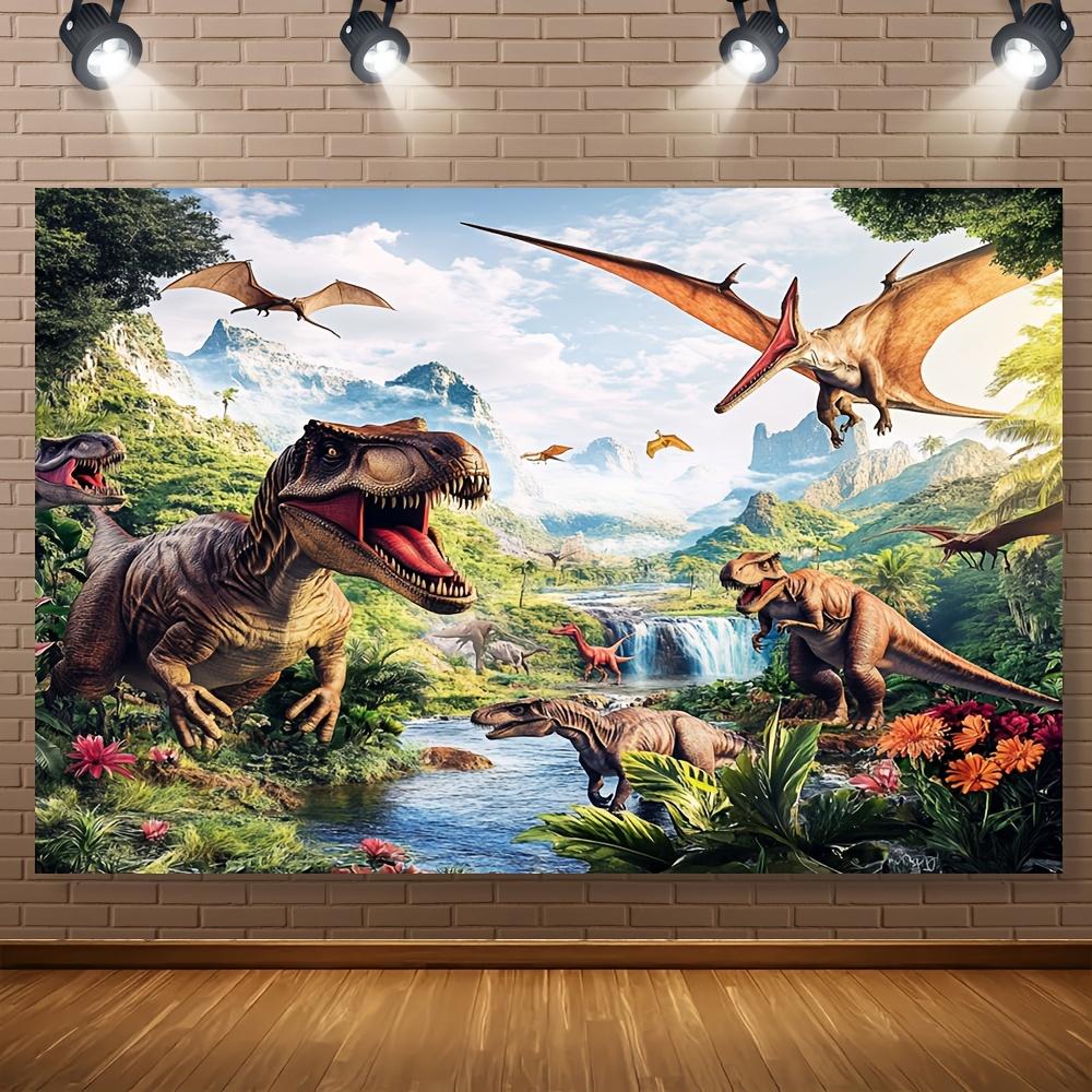 Birthday party background themed around dinosaurs - tropical jungle photo background