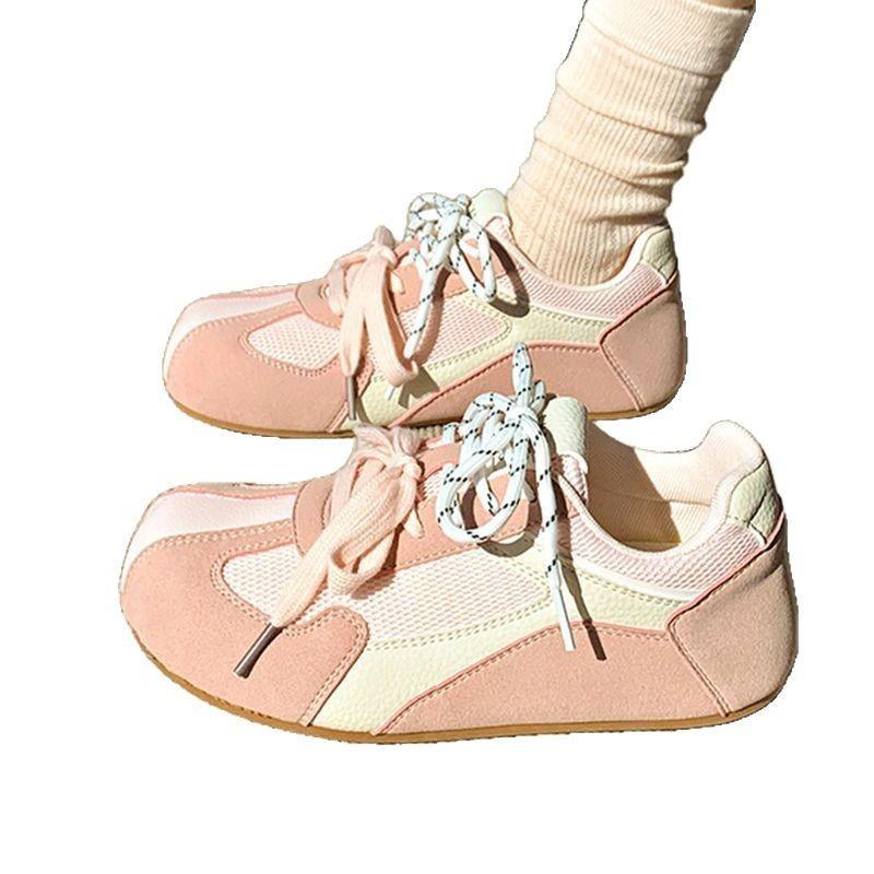 Retro comfortable soft baseplate shoes women's spring new round head lace-up mesh breathable casual shoes