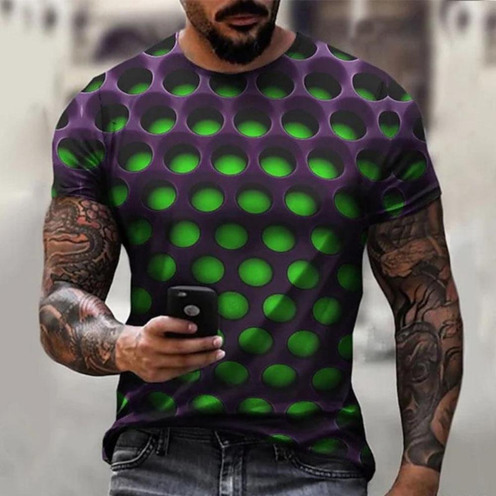 Fashion Streetwear Exaggerated Cool Round Neck Men's T Shirt 3D Print Optical Illusion Plus Short Sleeve Casual Tops Polyester