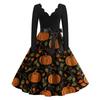 Kvinners uformelle mote Halloween trykt V-hals vintage kjole