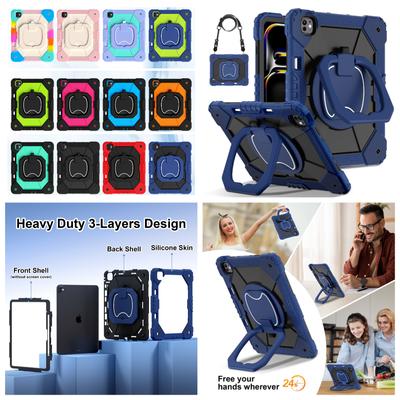 For Apple iPad Pro 13 (2024)/ iPad Pro 13-inch (M4). 360° Rotating Grip Heavy Duty Protection Stand TPU+PC 3in1 Anti-knock Shockproof Tablets PC Case