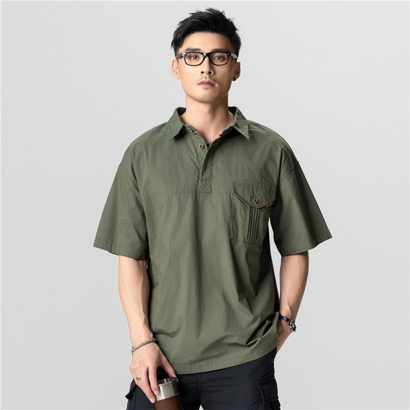 Men'S Polo Shirt Japanese Trendy Brand Solid Color Loose T-Shirt Lapel High-End Casual Boys Short Sleeves