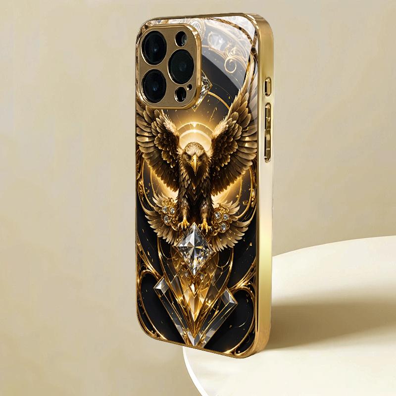 eagle gold High-end Phone Case Electroplated Glass TPU PhoneCase for iPhone 17 16 15 14 13 12 11pm Pro Plus Dropresistant