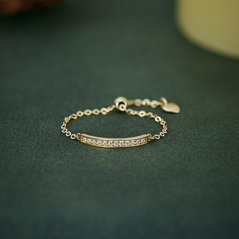 14K Gold-Plated S925 Sterling Silver Adjustable Ring with Straight Row Diamond Design 14K Gold