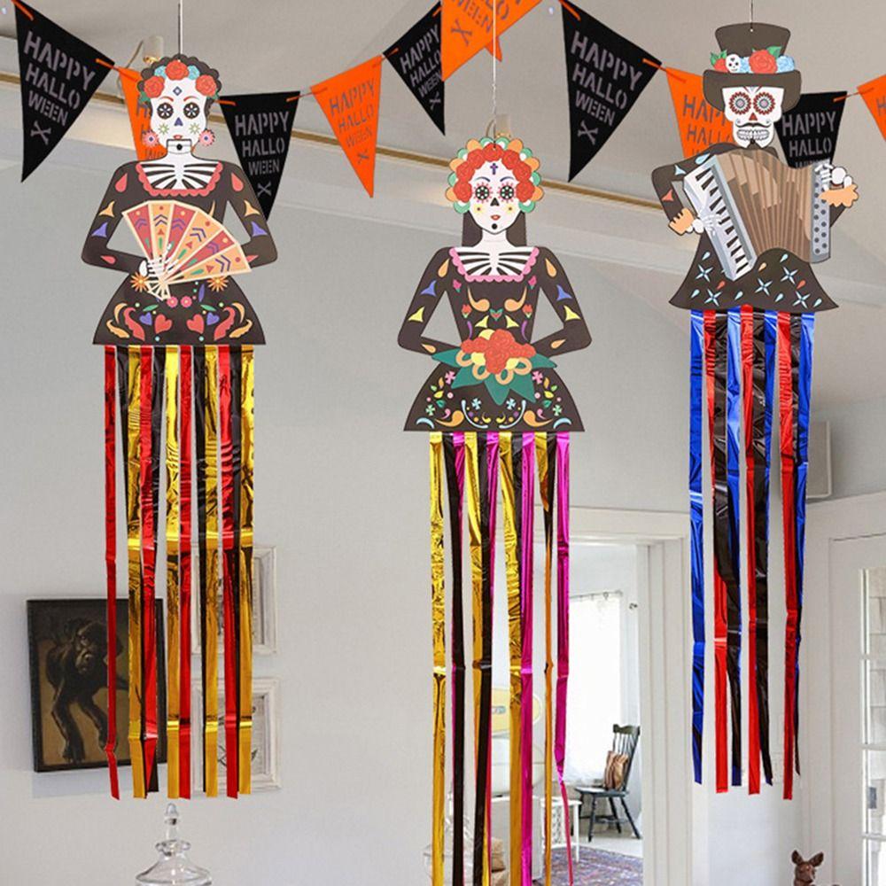 Bride Groom Skeleton Ghost Couple Hanging Flag Door Hanging Porch Halloween Outdoor Decoration Scary Paper