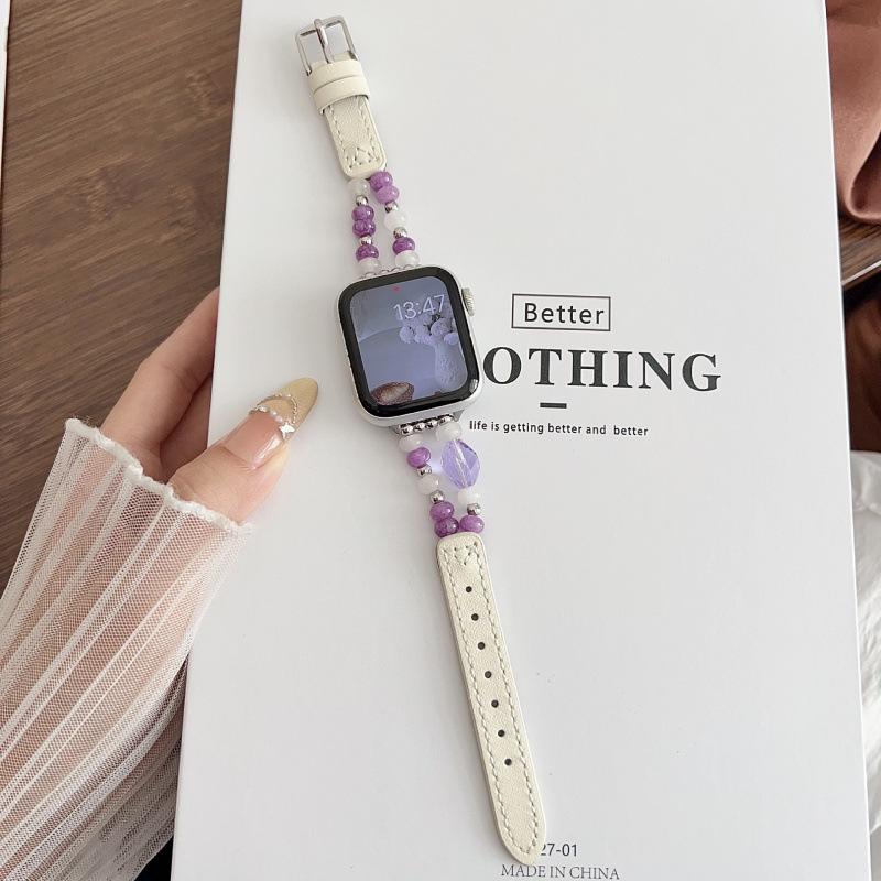 

Crystal Beaded Leather Strap for Apple Watch (Series 2-10) For Apple 38/40/41/42mm белый