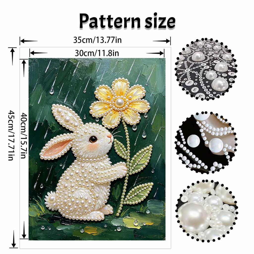 DIY Frameless Pearl Painting Kit Cute Rabbit Flower 3D Shiny Bead Art Canvas Relaxing Creative Craft for Home Wall Decor Gift