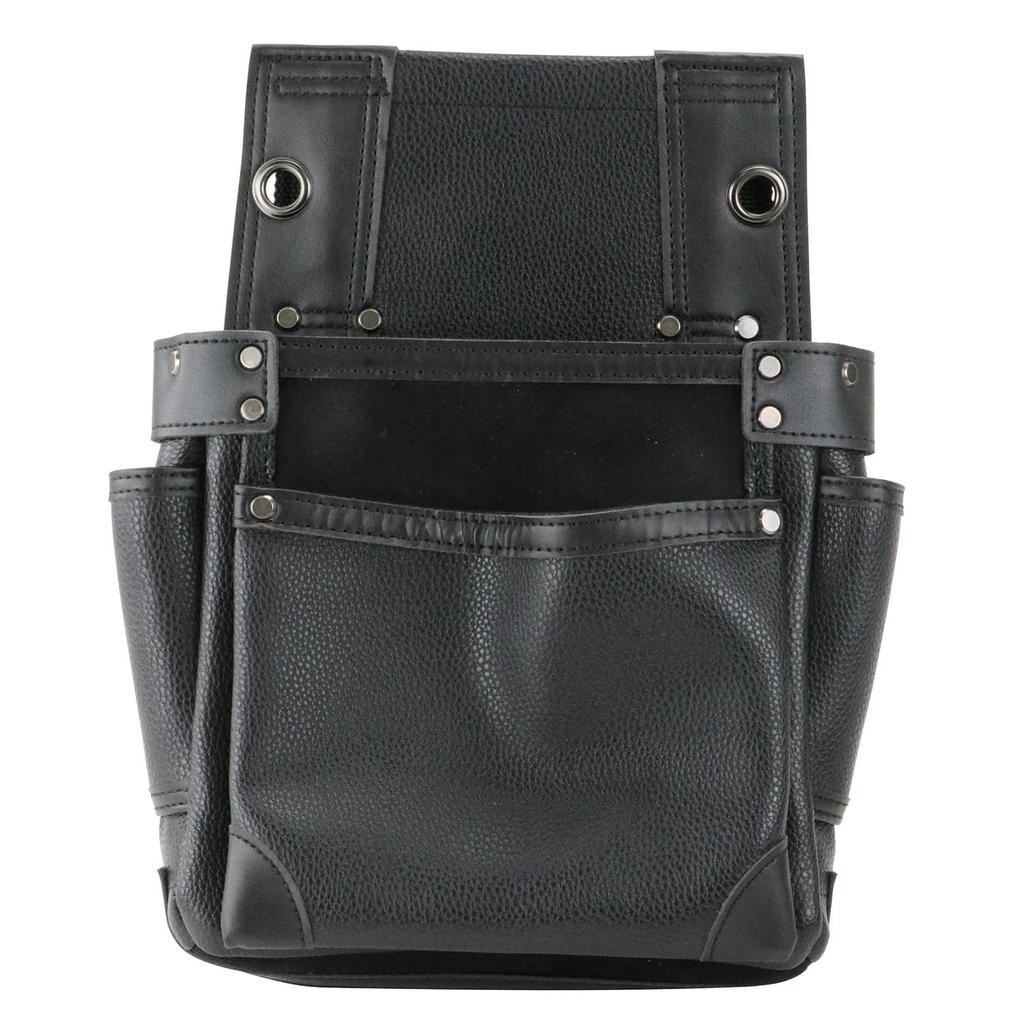 SK11 Black Nail Bag, 2-Tier, Swing Pocket Design, Reinforced Bottom, Leather-Like Fabric, Black Plated Hardware, SSL-NB-11