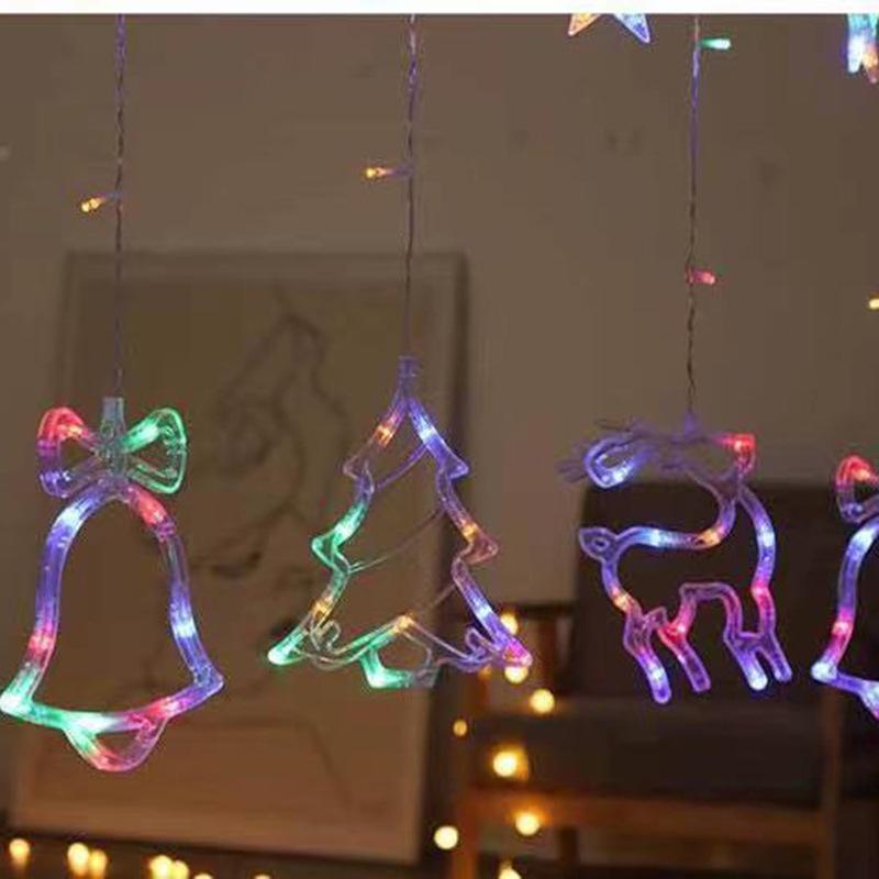 LED Curtain Icicle Christmas Lights - Creative Elk & Bells String Lights for Holiday Decor