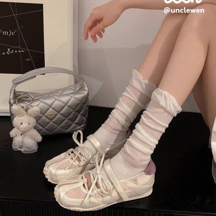 Soft Leather Version Silver Training Shoes 5cm Thick Sole Heightening Bow Single Shoes 2025 New Light Mouth Ballet Shoes Women