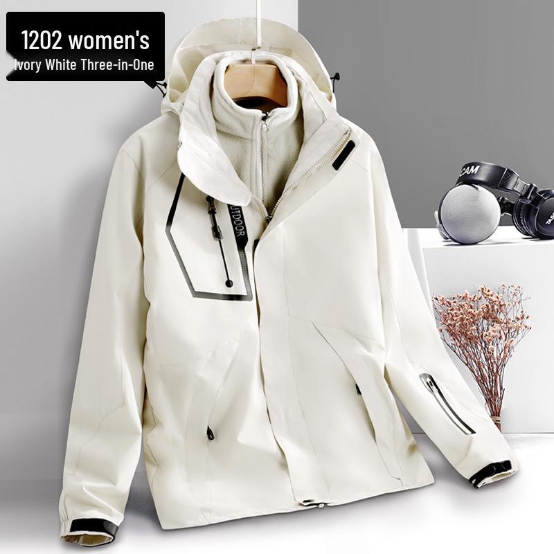Unisex Water-Repellent 3-in-1 Jacket with Detachable Layers, Velvet Lining, Windproof & Waterproof for Autumn/Winter.