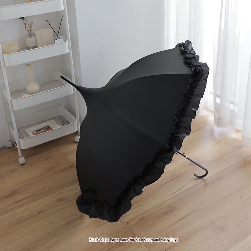 Lolita Lace Pagoda Princess Parasol - Elegant Wedding Umbrella with Long Handle, Goddess Sunshade, Cute Lolita Design, Sun Protection.