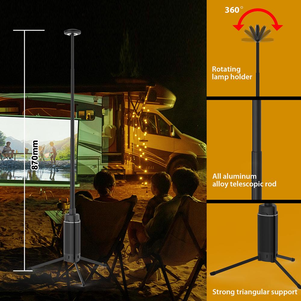LED Camping Light Retractable Tripod Light Portable 10800mAh Rechargeable Work Lamp with Rotatable