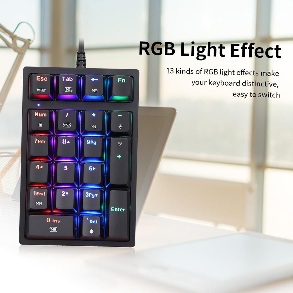 Motospeed K24 Numeric Mechanical Keyboard 21 Keys USB Wired Keyboard with 13 RGB Light Effects OUTEMU Blue Switch