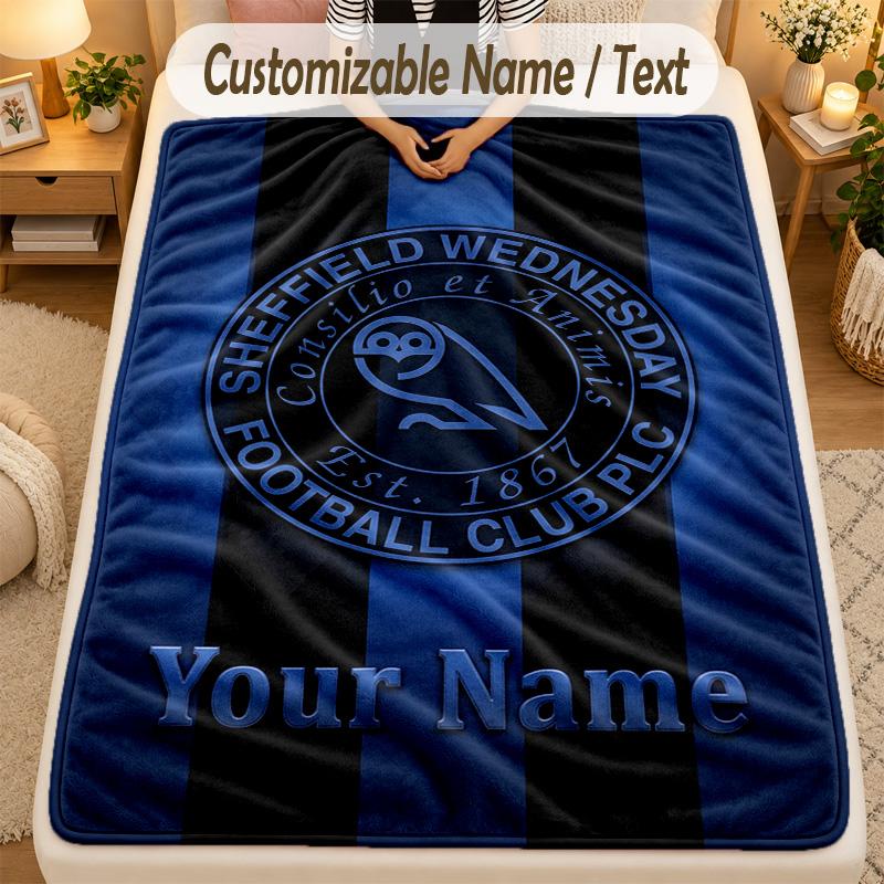 Flannel BlanketSheffield Wednesday FC Custom Name Text Personalized Soft Warm Throw Blanket Home Decor Gift